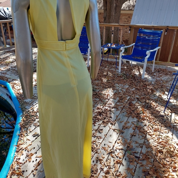 70s Handmade Maxi Dress Yellow Keyhole Back Floral Sheer Collared Top Size 3 - Picture 9 of 12